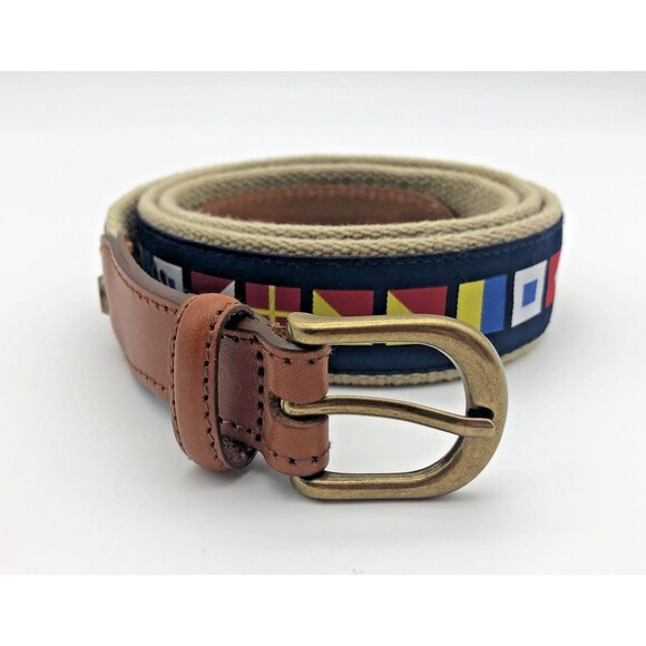 NEW Brooks Brothers Mens Belt Size 42 Canvas Nautical Flag - Picture 1 of 5
